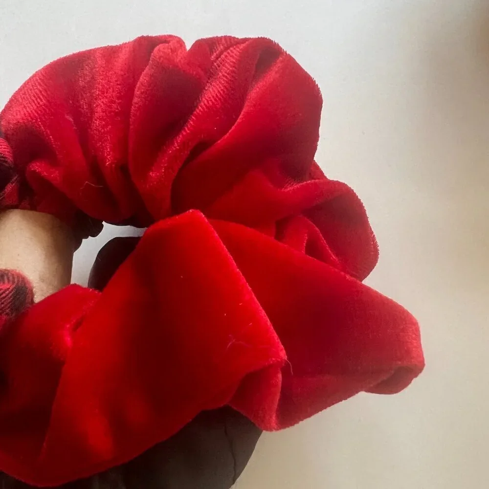 Nordstrom Velvet Knot Headband Scrunchie Hair Set Red Plaid